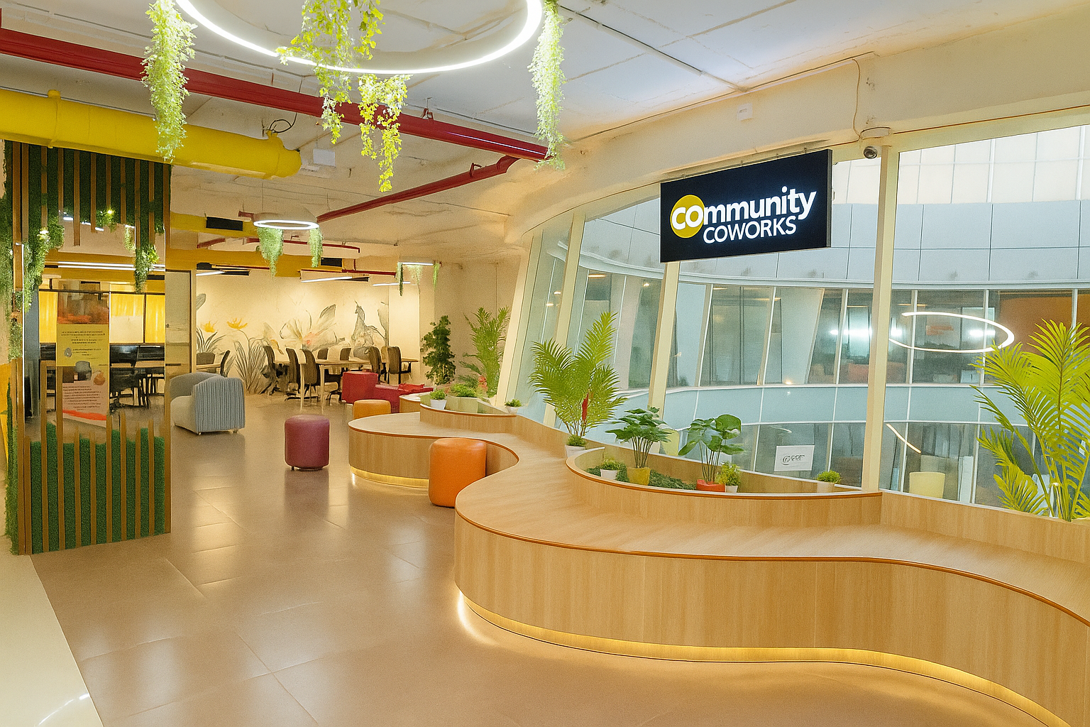 Well-designed open-plan workspace in coworking office